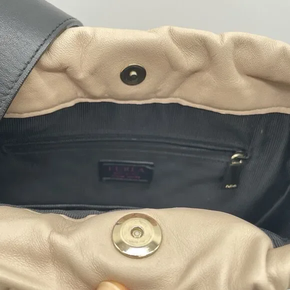 Furla Caos Quilted Leather Bucket Bag Beige Drawstring Shoulder Bag